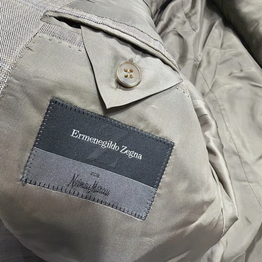 CURRENT Zegna Sport Coat Blazer Mens 46 Windowpane Check Taupe Silk Blend New!‎